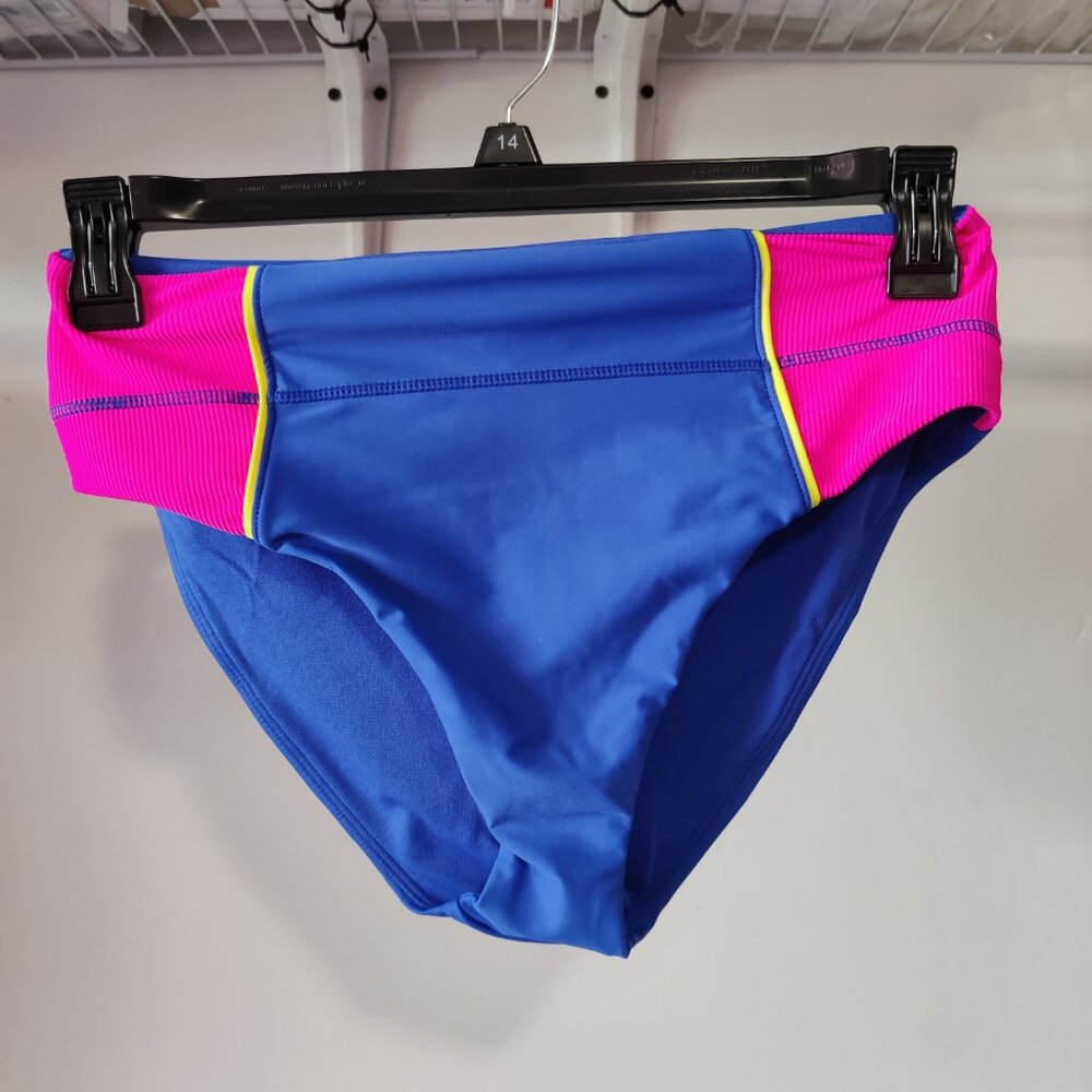 NWoT Reebok Women's Mid-Waist Bikini Swim Bottoms Blue Pink Size M $50 10HL155